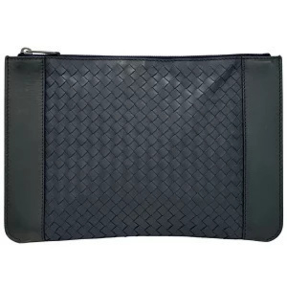 Bottega Veneta Bag Intrecciato Clutch Shoulder Leather Navy Blue Gusset